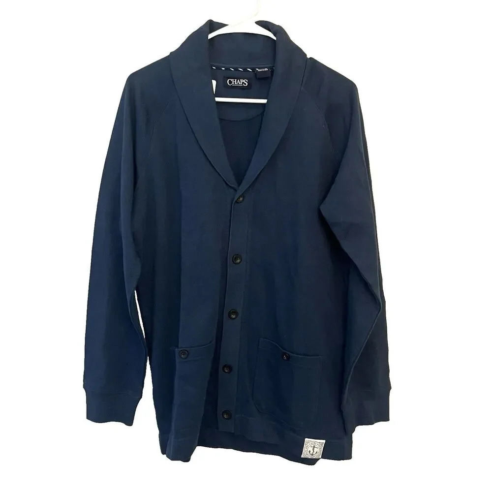 Chaps Navy Blue Cardigan Sweater Mens Small Cotton Button Preppy Grandpacore